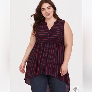 Torrid Lexie Georgette Tunic Tank Shirt Size 3 Navy Red July 4th